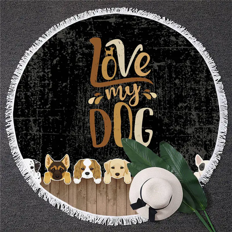 Dog 19 Blesslive мультяшное круглое пляжное полотенце пират Мопс гобелен бульдог Toalla солнцезащитное одеяло Большое банное полотенце для взрослых 150 см - Цвет: Dog 19