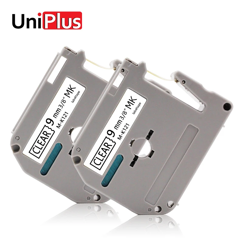 UniPlus 2 шт. 9 мм ярлык для Brother p-touch MK121 M-K121 MK-121 черный на прозрачном принтер этикеток
