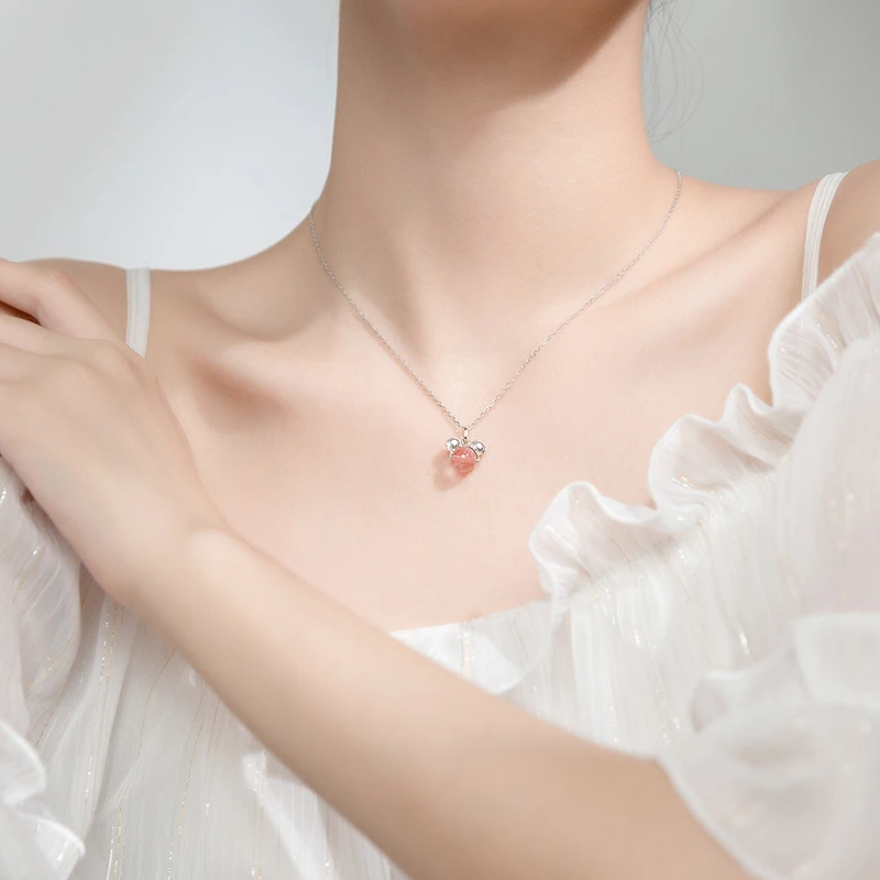 Modian 925 Sterling Silver Cute Small Mouse Pink Crystal Pendant Necklace for Women Link Chain Fashion Fine Jewelry | Украшения и