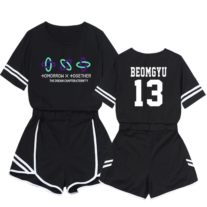 

new kpop TXT Combination cheer Printed Gothic Harajuku short sleeve suit T-shirt + shorts