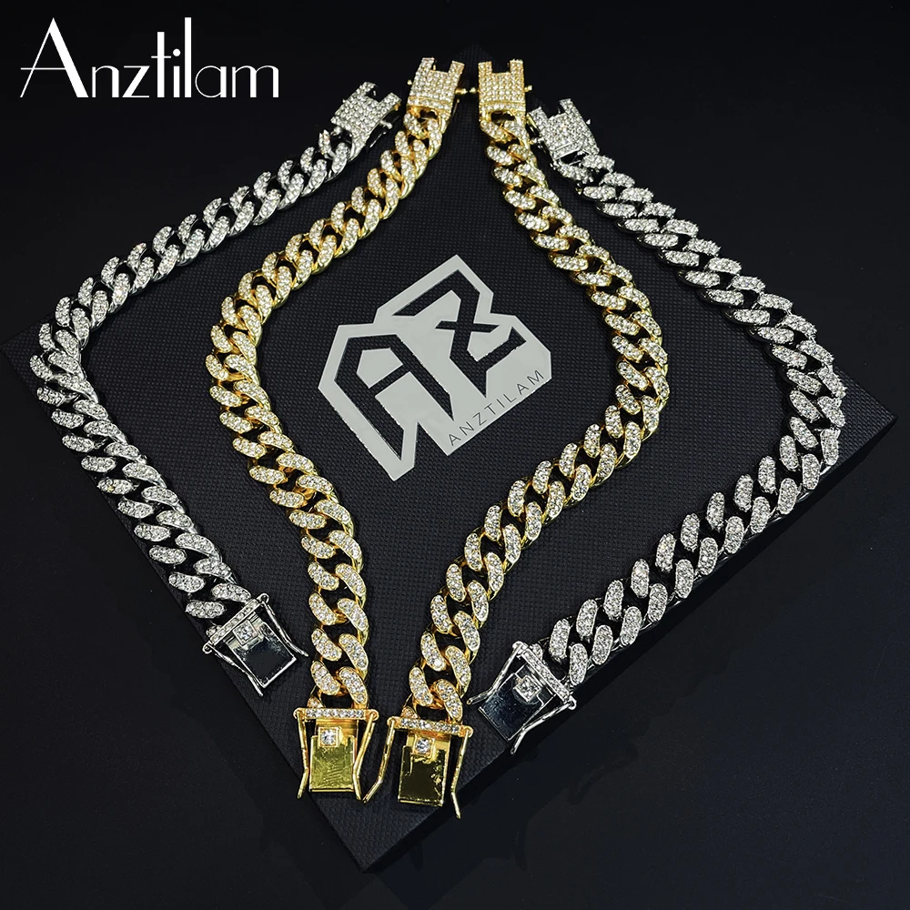 12 5 мм шикарный кубинская цепь браслет со стразами цепи в стиле хип хоп для Для