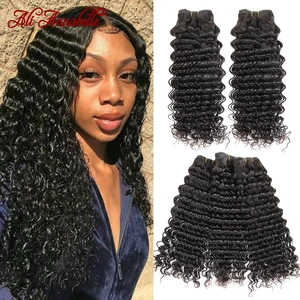 Бразильские пряди волос с глубокой волной, 100% натуральные волосы для наращивания, 134 пучка, волнистые волосы Реми, пучки волос ALI ANNABELLE