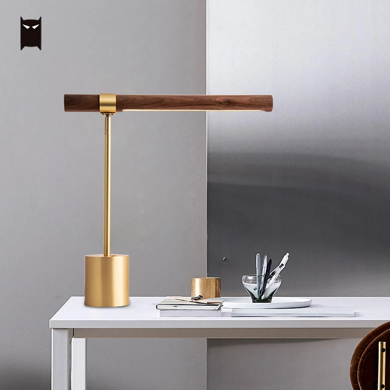 

Светодиодный светильник из латуни и дерева черного ореха, Скандинавский современный минималистичный Настольный светильник для чтения, Офи...