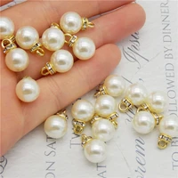 10pcs elegant imitation pearl clear cz crown pendant necklace dangle earring charm bracelet spacer loose beads jewelry making
