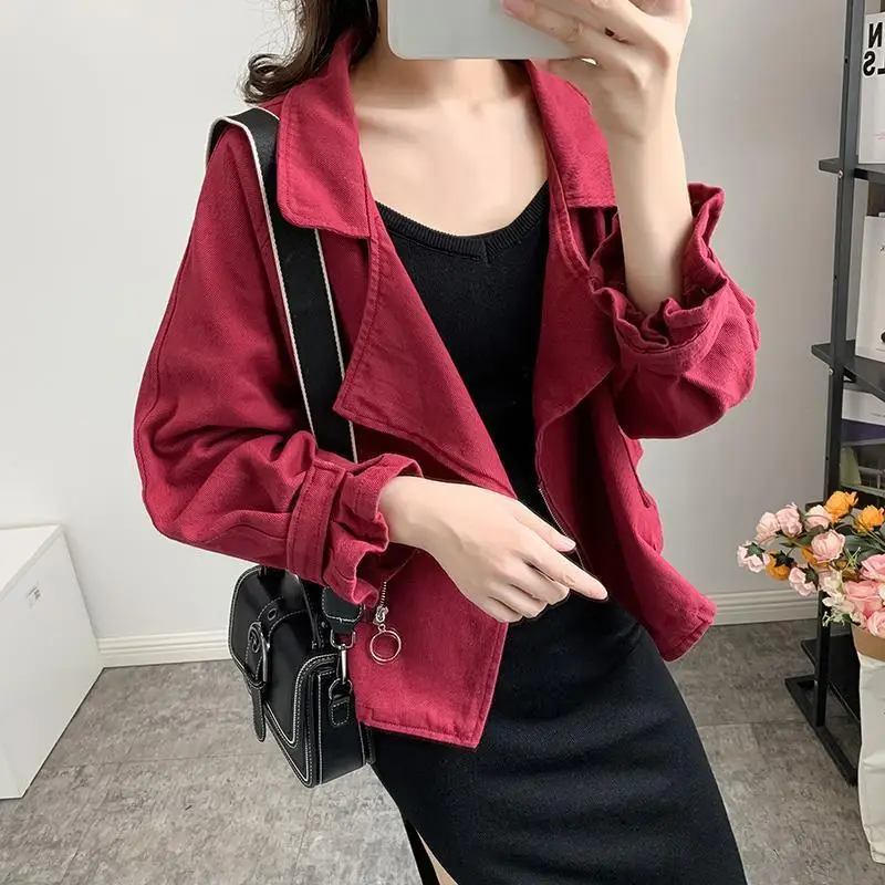 

Short Denim Jacket For Women 2021 Spring And Autumn New Korean Style Loose Retro Distressed Polo Collar Top