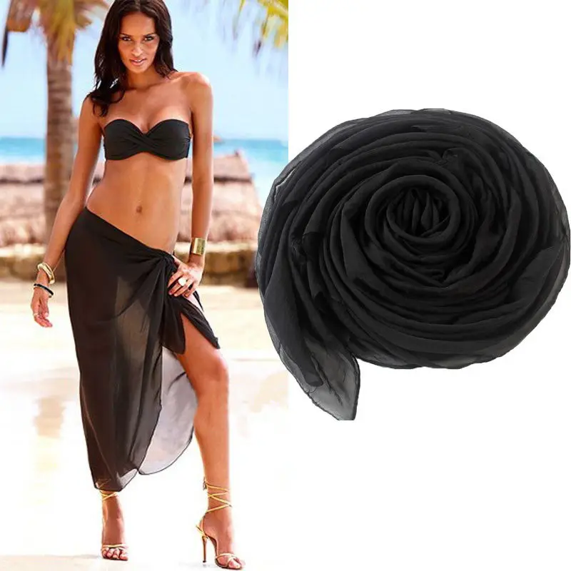 

Women Summer Cover Up Solid Sheer Ladies Beach BIkini Beachwear Loose Chiffion Summer Swimsuit Swimwear One size