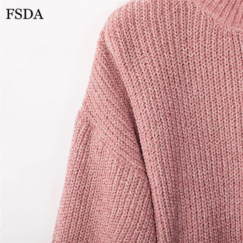 FSDA розовый короткий свободный свитер женский черный белый длинный рукав-фонарик пуловер с круглым вырезом повседневный милый офисный вязаный укороченный свитер