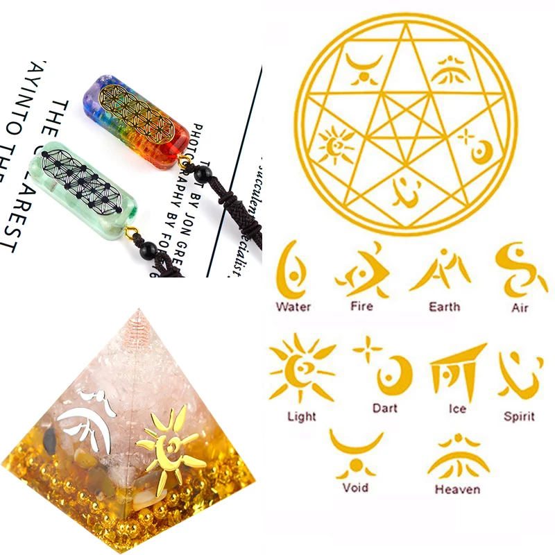 

80pcs Orgonite Pyramid DIY Stickers Flower Tree of Life Sticker Sacred Geometry 7 Chakra Healing Reiki Symbols Material Supplies