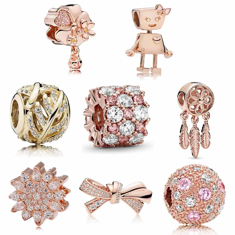 

Rose Flower Feather Spiritual Dream Catcher Arm Candy Cosmic Stars 925 Sterling Silver Beads Fit Europe Bracelet DIY Jewelry