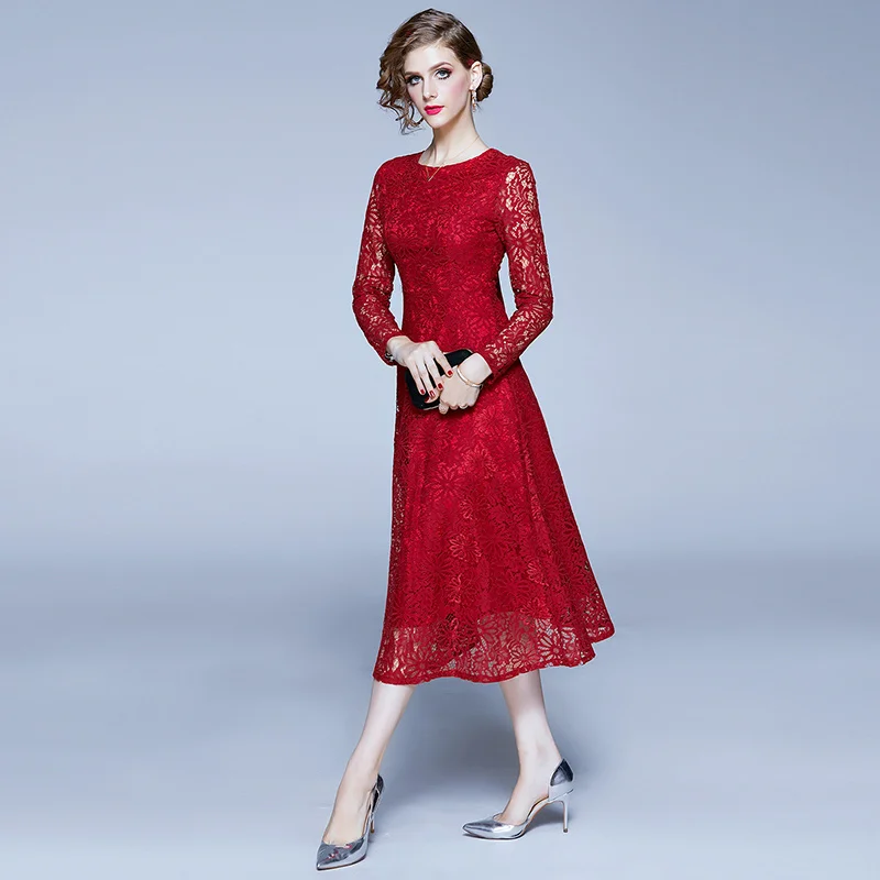 Винтажное Черное Кружевное Платье миди DROWYD повседневное модное женское платье в