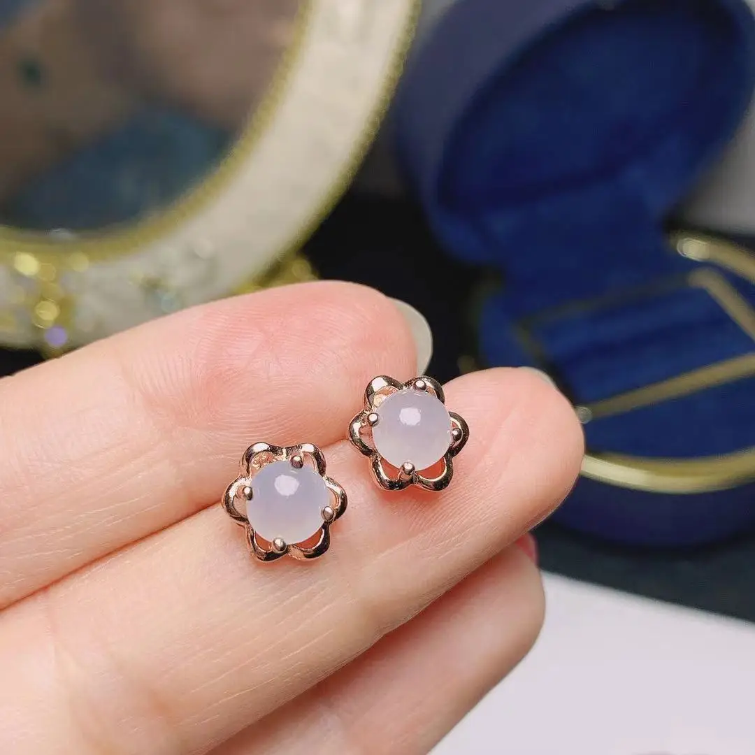 Cute Silver Jade Earrings for Daily Wear 6mm 100% Natural Jade Stud Earrings 925 Sterling Silver Jade Jewelry