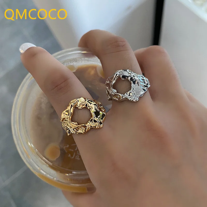 

QMCOCO 925 серебристый неправильной формы кольца модные очаровательные винтажные пары простые ажурные геометрические аксессуары ювелирные из...