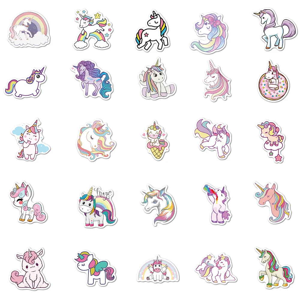 Pegatinas impermeables para ordenador port&aacute;til, calcoman&iacute;as con dibujos de unicornios, bonitos dibujos de animales, DIY para equipaje, bicicleta y Notebook, 10/50/100 Uds.-5
