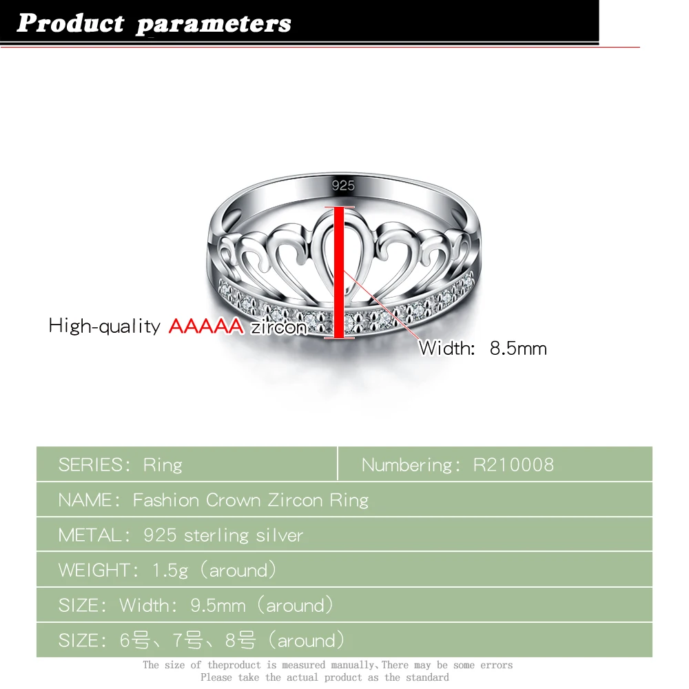 Fine Jewelry Women's 100% 925 Sterling Silver Ring Minimalism Genuine Crown Cocktail Party Accessories Birthday Gift | Украшения и