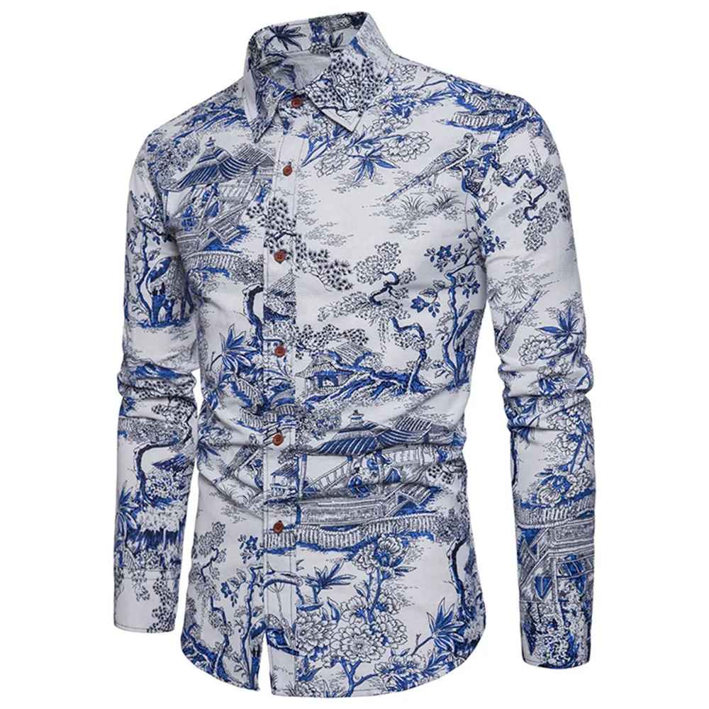 Shirt A043 Художественный стиль, красивый комплект для отдыха для мальчиков, Осенние новые рубашки с длинным рукавом, винтажные мужские спортивные костюмы с цветочным принтом, мужские тонкие длинные детали, 5XL - Цвет: Shirt A043