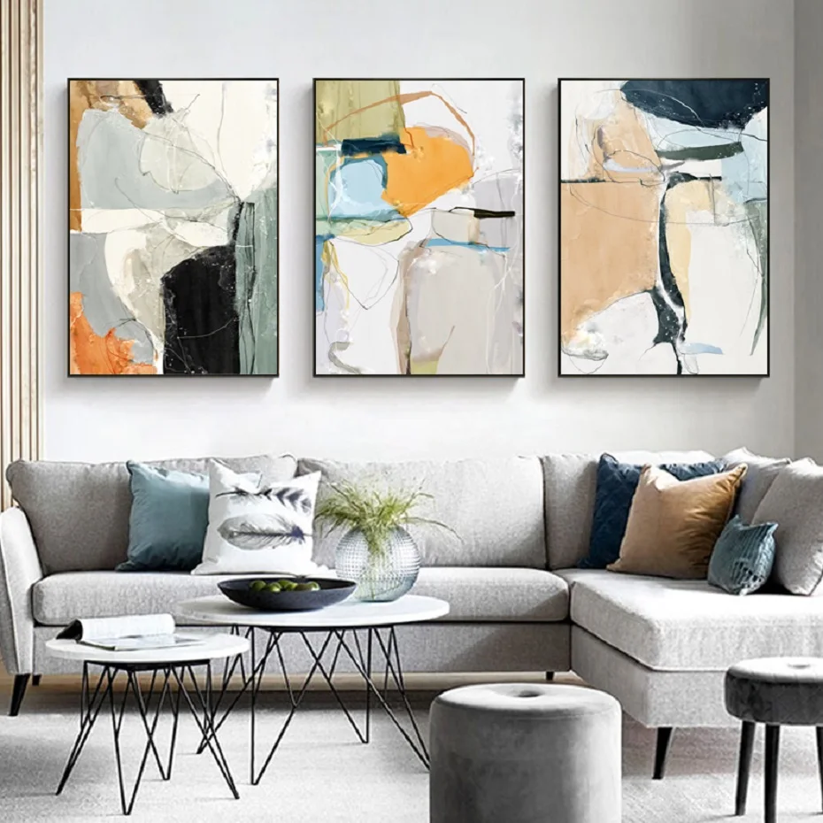 

Colorful Modern Oil Painting Minimalism Cold Tone Canvas Decorative Painting Living Room Bedroom Wall Art Decoration