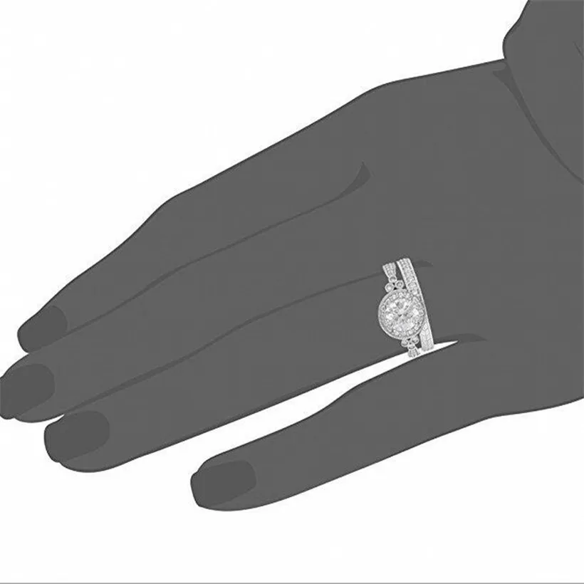 Vintage 925 Sterling Silver 1.5ct Simulated Diamond Ring set 2-in-1 Female jewelry Luxury Wedding Rings For Women size 5-10 | Украшения и