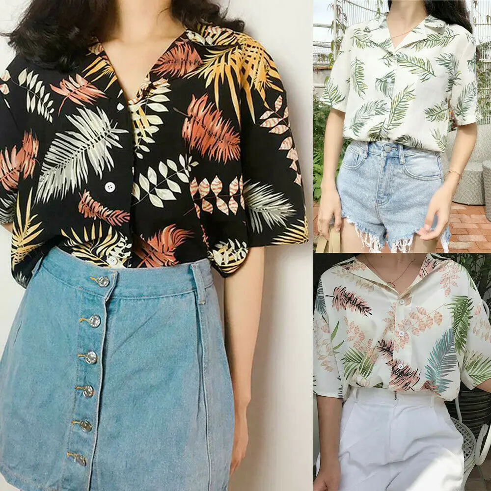 Женская гавайская рубашка с цветочным принтом летняя Свободная блузка пляжные