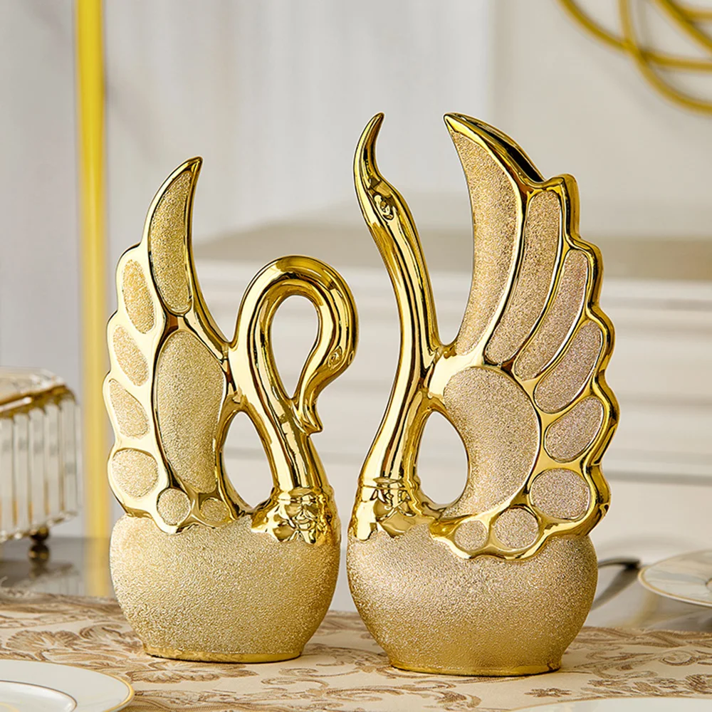 Скандинавская Роскошная скульптура керамическая статуя золотого лебедя