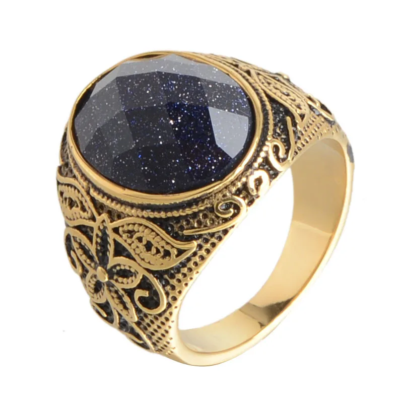 

Titanium Steel Casting Ring Retro Artificial Opal Stainless