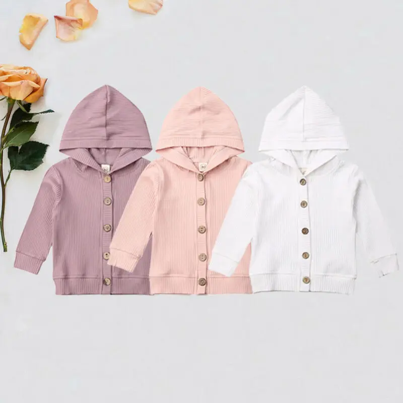 Autumn Infant Baby Girl Clothes Long Sleeve Knitted Hoodie Coat Ribbed Knitted Jackets Outwear Tops