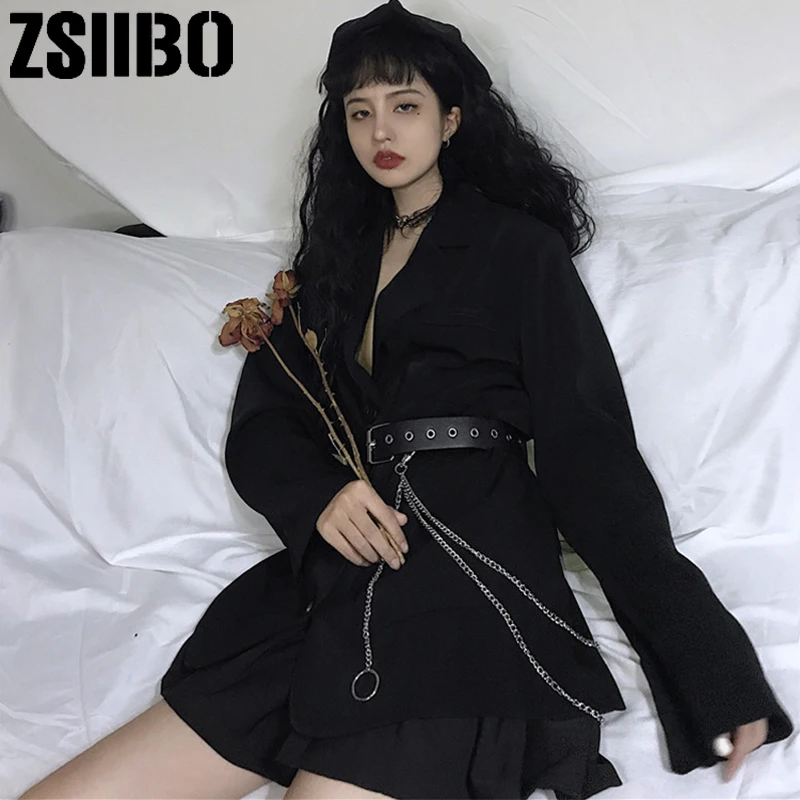 Женский Однобортный блейзер с поясом готический маленький офисный пиджак