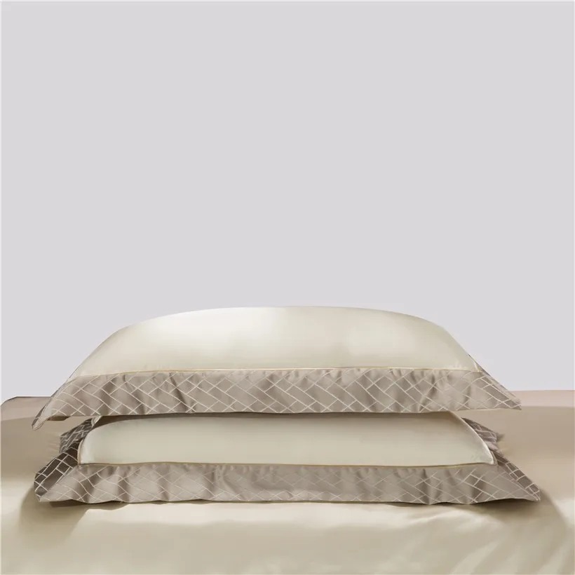 

White Champagne Duvet Cover Bed Sheet Pillowcases Satin+Egyptian Cotton Bedding Set Luxury Rich Silk Silky Soft Wrinkle Free