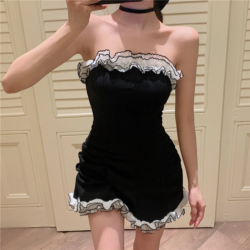 

Summer New Ladies Mini Sexy Ruffles Slim Strapless Party Dress YOU50