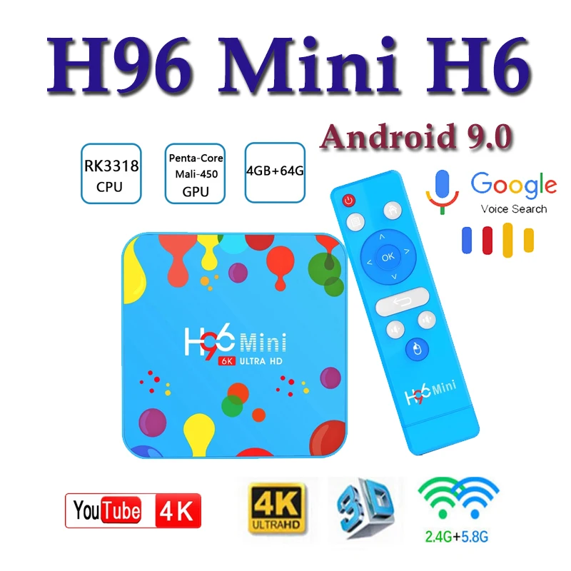 Лучшая ТВ коробка android H96 Mini H6 4 Гб 128 ГБ Android 9 0 smart tv box 6K H.265 Wifi медиа проигрыватель