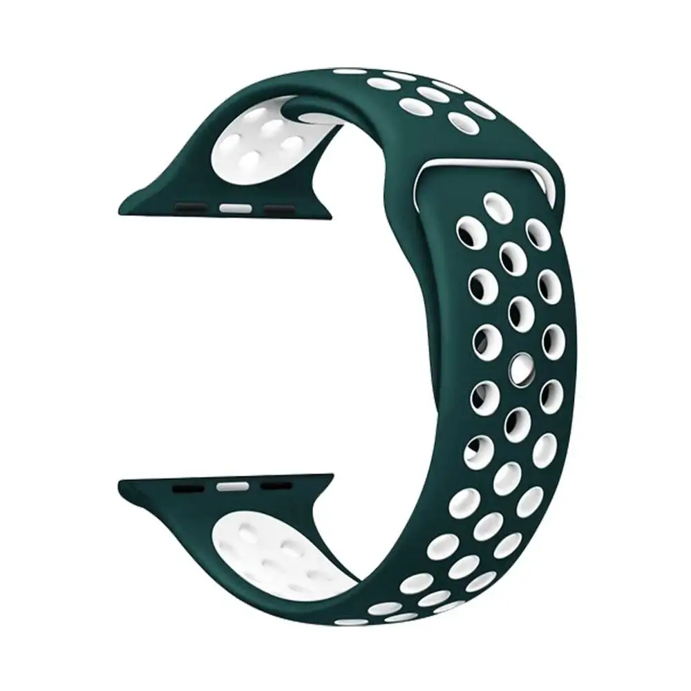 Dark green white Силиконовый ремешок для apple watch ремень 44 мм 42 мм apple watch, ремешок 38 мм, версия 40 мм адаптер наручных часов iwatch, 4/3/2/1 серии спортивный браслет - Цвет ремешка: Dark green white