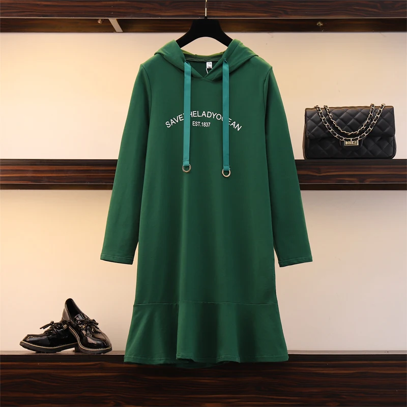 XL 5XL большие размеры Женская милая толстовка с капюшоном и ушками платье осень 2019