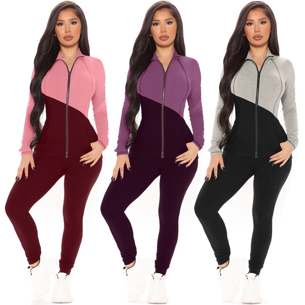 

Sweat Suit Workout Clothes Women Matching Sets Zipper Long Sleeve Slim-Fit Jacket Top Pencil Pants Jogger Leggings Sexy Fitness