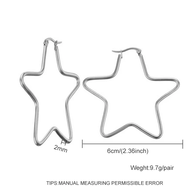 6cm silver star Модные серебряные серьги-кольца из нержавеющей стали для женщин 10 мм 80 мм Большой Круг круглая петля креольские серьги ювелирные изделия Букле д 'ореиль - Окраска металла: 6cm silver star