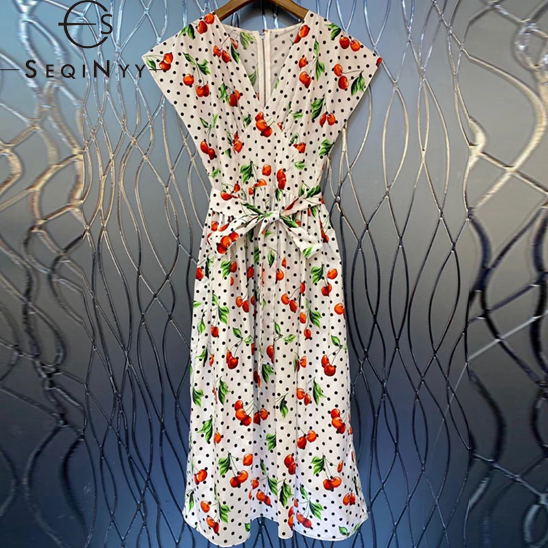 

Женское Хлопковое платье SEQINYY, с леопардовым принтом, винтажная Повседневная подиумная модель на лето и весну, 100%