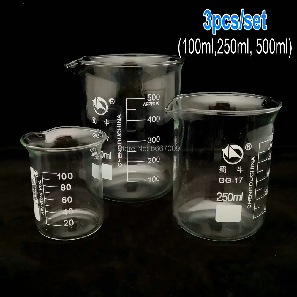 

1 set (100ml,250ml, 500ml) Borosilicate Glass Beaker Chemistry Experiment heat-resist Labware Beaker Laboratory Equipment
