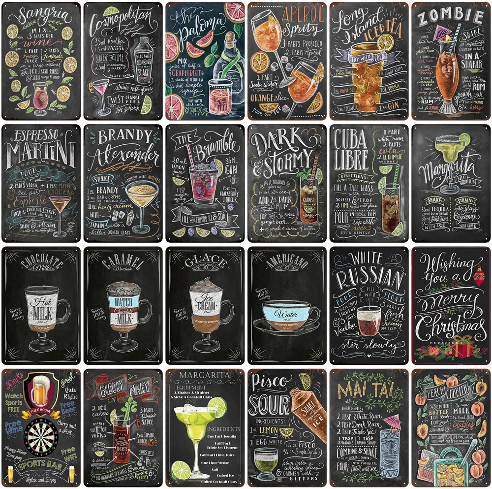 

Металлическая пластина с винтажным рисунком of How To Make коктейль Sangria Zomble Cubalibre Martini для украшения бара художественная настенная вывеска рекла...