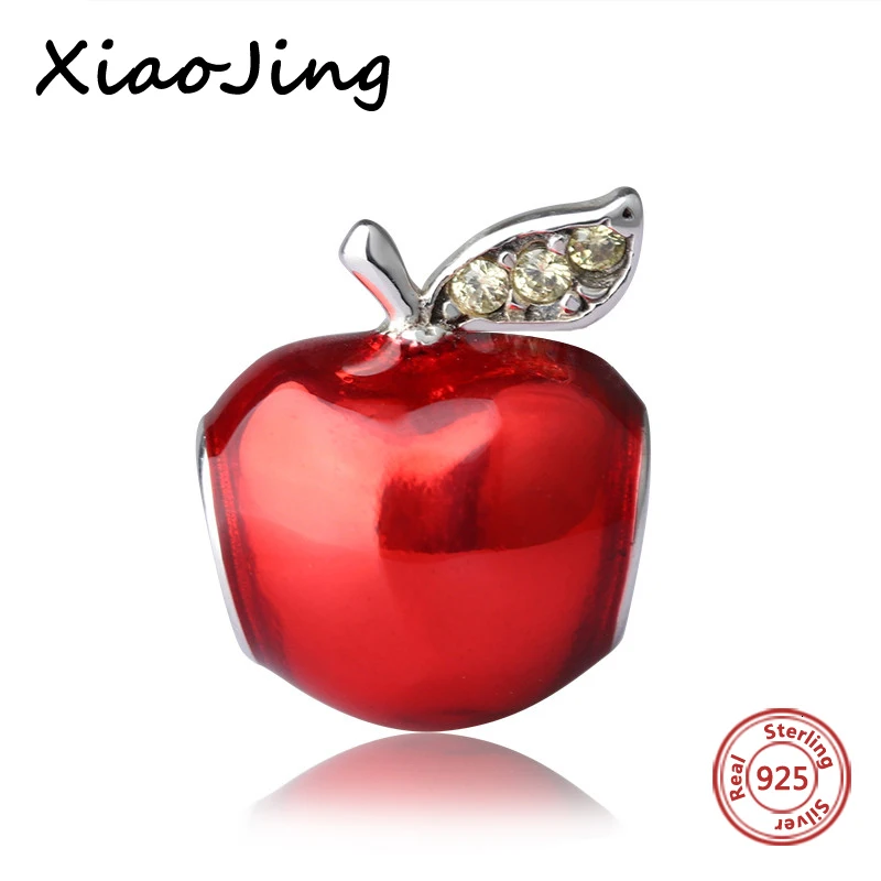 Новое поступление красной эмалью Apple Подвеска Подвески бисер Fit Подвески Пандора Серебро 925 оригинальные бусы Изготовление ювелирных изделий для Рождественский подарок