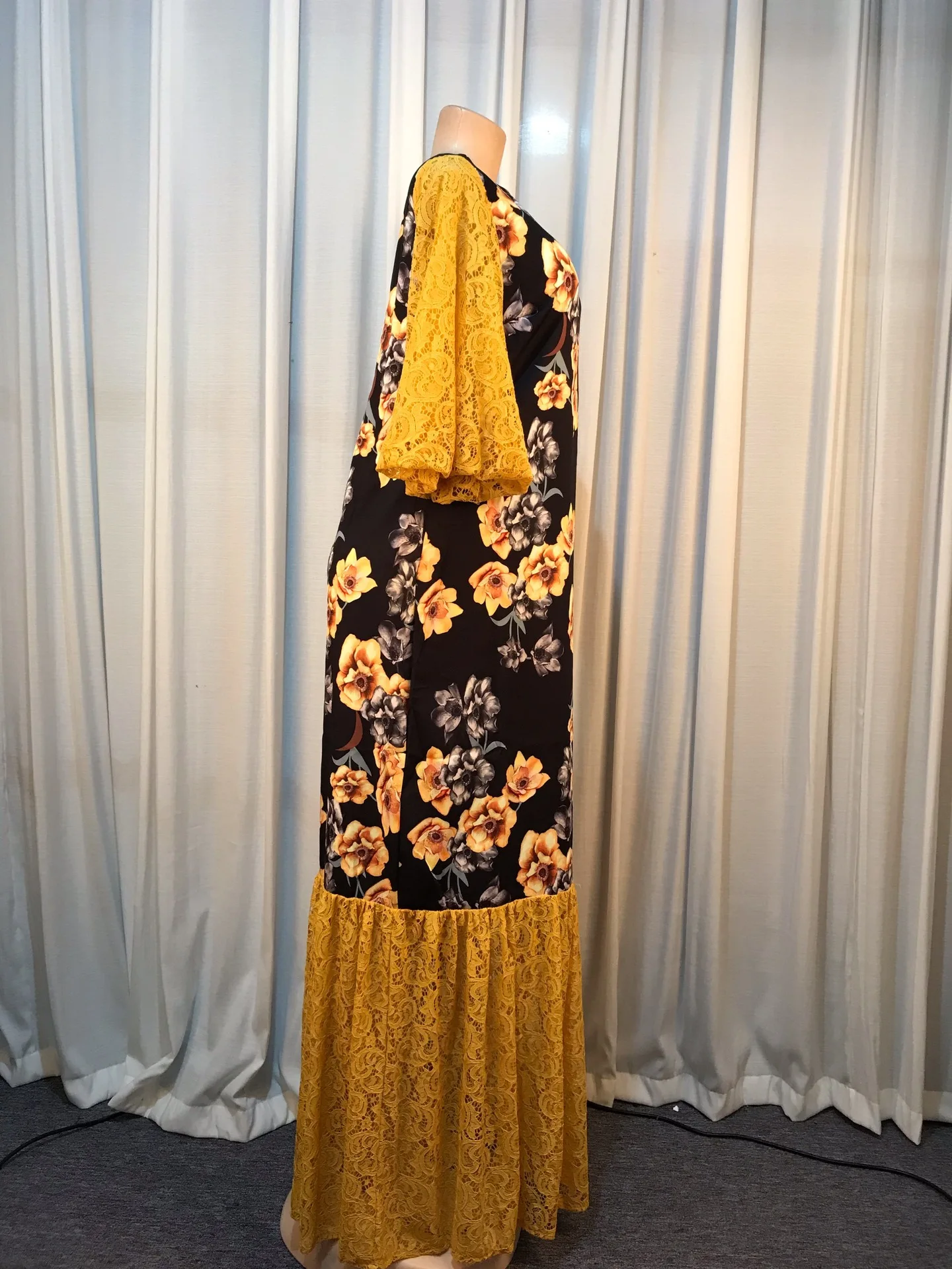 

2020 summer sexy african women o-neck polyester lace plus size long dress