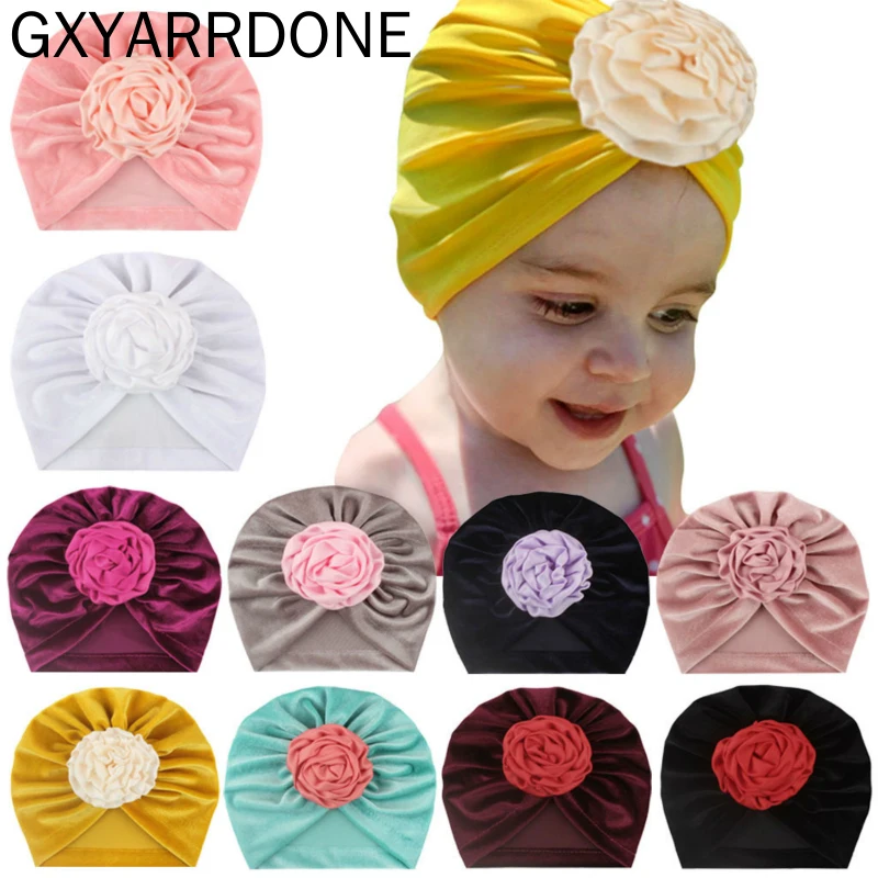 Новинка 2019 1 шт. Вельветовая детская шапка Зимняя Шапка-бини с цветами для девочек