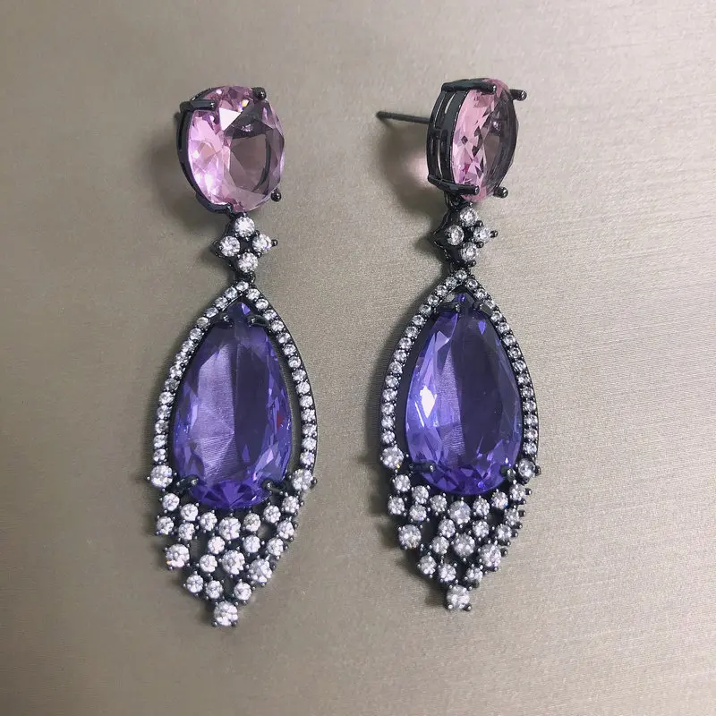 

Bilincolor Trendy Vintage Purple CZ Drop Earring for Women