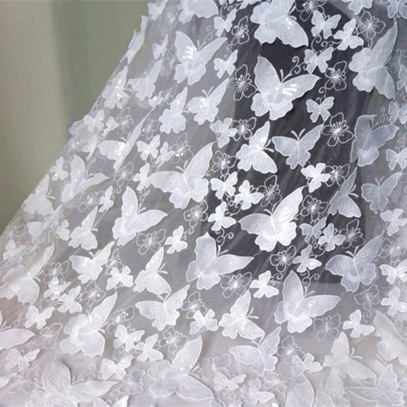 53 1 &quotШирокая 3D Тюлевая ткань с бабочками свадебная для приема белая вышивка