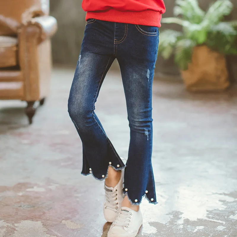 Детские джинсы для девочек штаны сезон осень-зима однотонные брюки