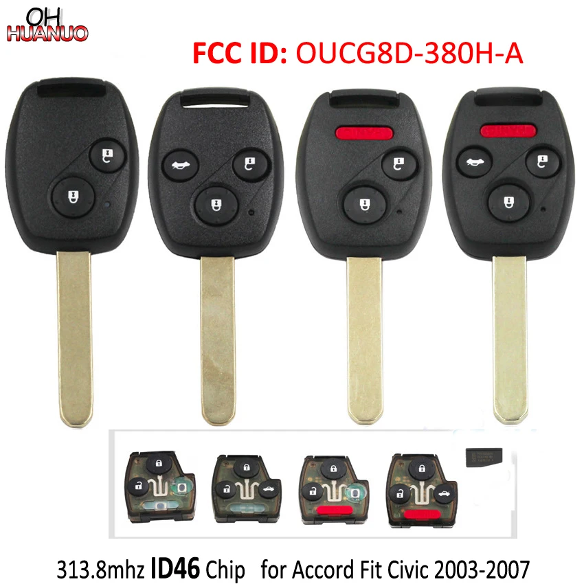 2 кнопки + 1 кнопка 3 4 дистанционного ключа Fob 313 8 МГц ID46 чип для Honda Accord Fit Civic 2003 2007 FCC: