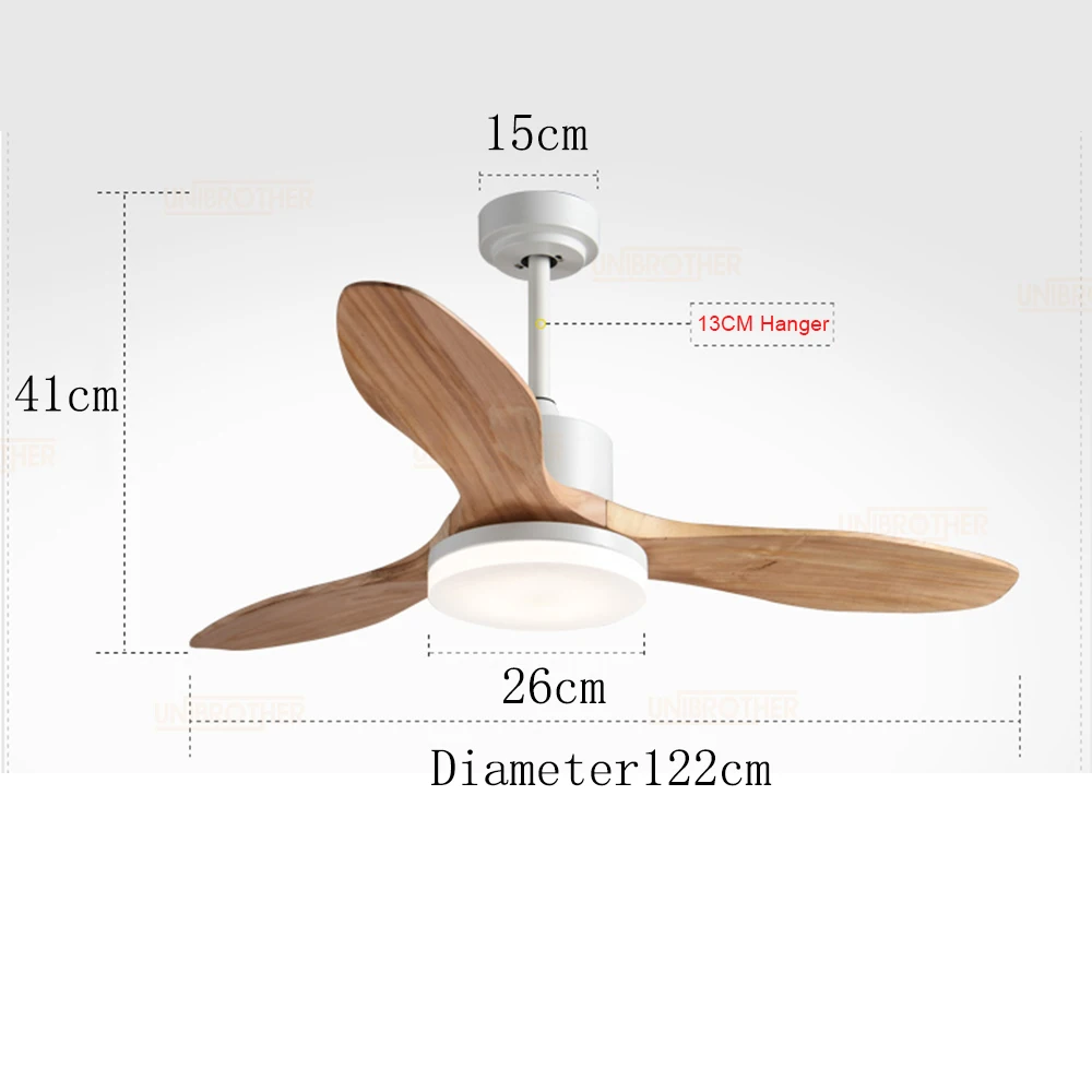 48 дюймов светодиодный бесшумный потолочный вентилятор деревянный лист лампа для