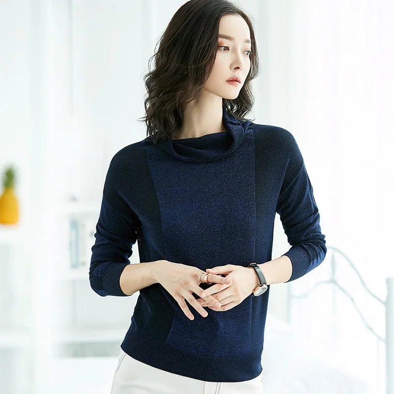 

Knitted Pullovers Women Sweaters 2021 New Autumn Light Silk Long Sleeve Ruffled Collar Fashion Pull Femme Woman Knit Tops