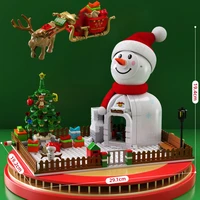 winter christmas theme snowman happy house christmas tree home diy model decoration moc building blocks childrens toy gift set