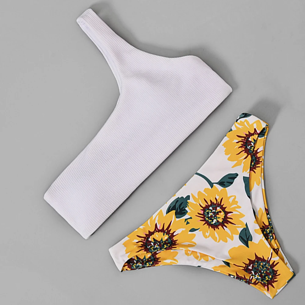 Женский купальник с принтом подсолнуха пикантный завязками спереди пуш ап