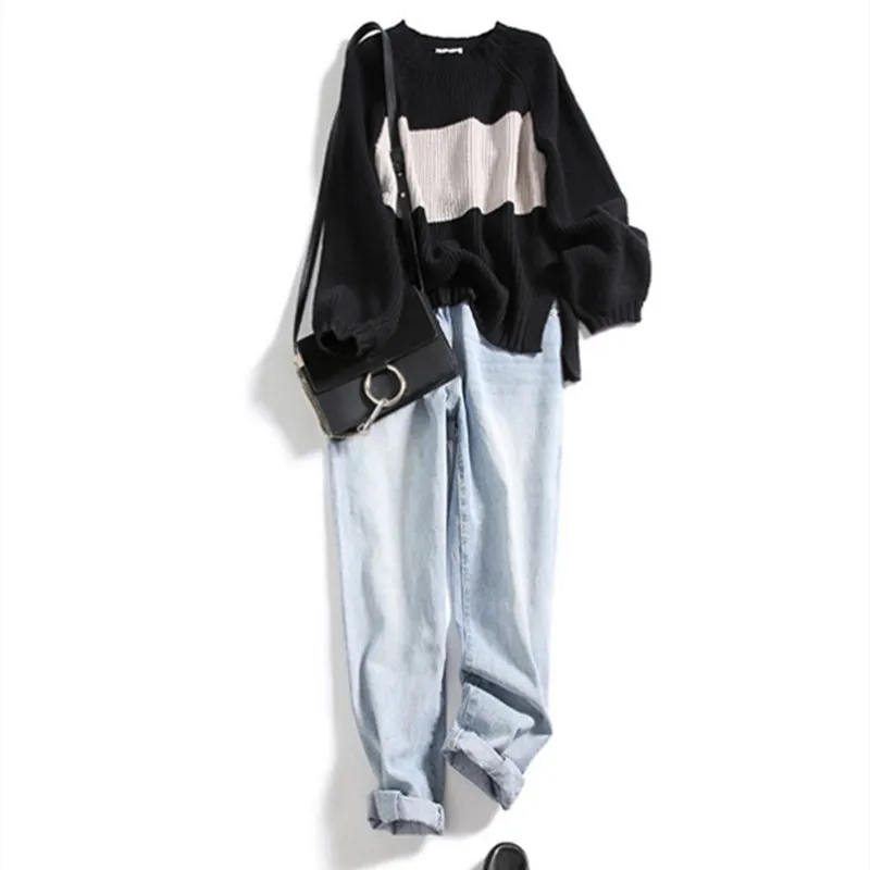 

Women's sweater cashmere knit sweater new loose self-cultivation black and white models cashmere sweater bottoming sweater