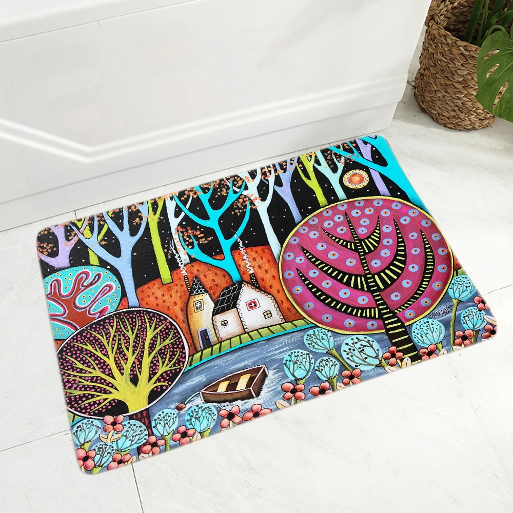 

Retro Rural Color City Doormat Super Soft Flannel Carpet for Kitchen Bedroom Non-Slip Decor Cartoon House Floor Door Mat 40x60cm