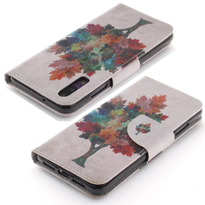 Colored Tree Для iPhone 7 Чехол 8 6 6S X из искусственной кожи PU чехол для телефона s для huawei P20 P smart Y5 III P9 Lite mini Y6 Pro B42 - Цвет: Colored Tree